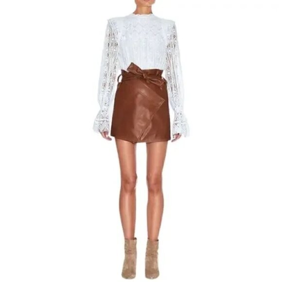 Divine Heritage Faux Leather Skirt Asymmetrical Wrap Brown - Picture 1 of 9